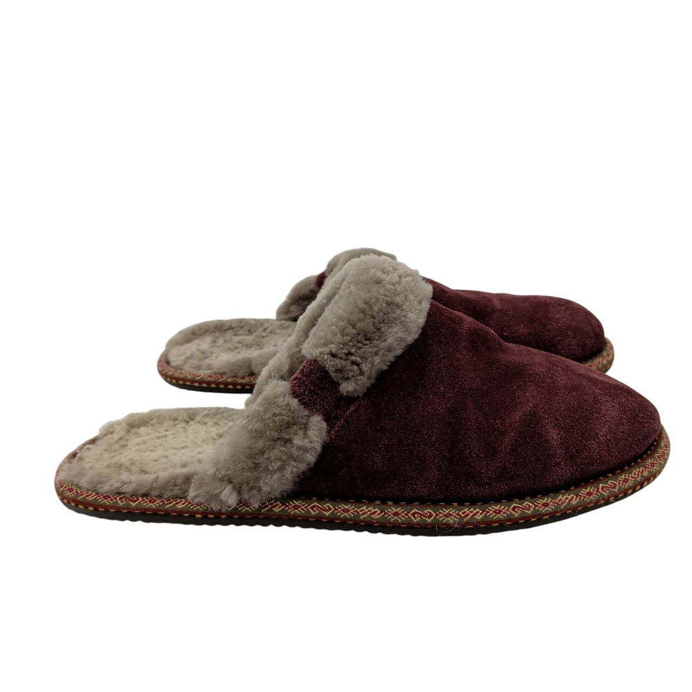 Frye Womens Burgundy Suede Shearling Lined Scuff Slippers 10M 3471064-BO